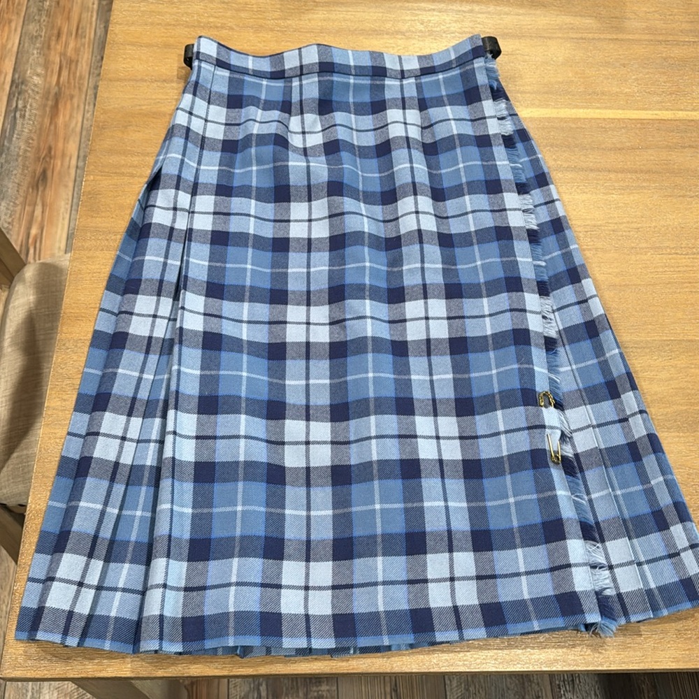 EUC Baby Blue Tartan Scottish Kilt Highlander Games Uniform Costume Size 14